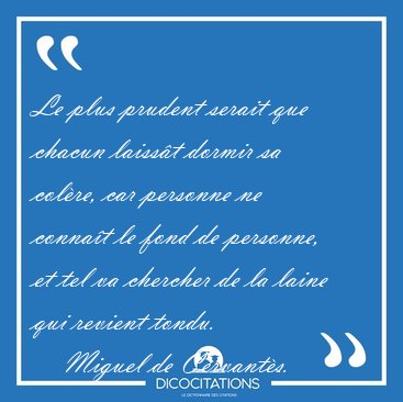 Le plus prudent serait que chacun laiss�t dormir sa col�re, car [...] - Miguel de Cervant�s...