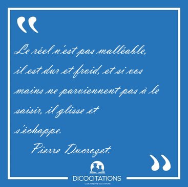 Le rel nest pas mallable, il est dur et froid, et si vos [...] - Pierre Ducrozet...