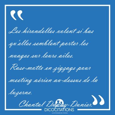 Les hirondelles volent si bas qu'elles semblent porter les [...] - Chantal Dupuy-Dunier...
