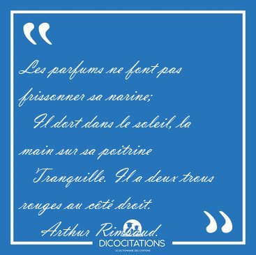 Les parfums ne font pas frissonner sa narine;    Il dort dans le [...] - Arthur Rimbaud...