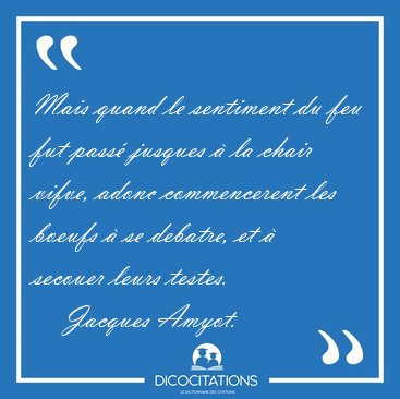 Mais quand le sentiment du feu fut pass jusques  la chair [...] - Jacques Amyot...