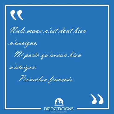 Nuls maux n'est dont bien n'aveigne,    Ni perte qu'aucun bien [...] - Proverbes franais...