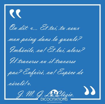 On dit: �... Et toi, tu veux mon poing dans la gueule? Imb�cile, [...] - J. M. G. Le Cl�zio...