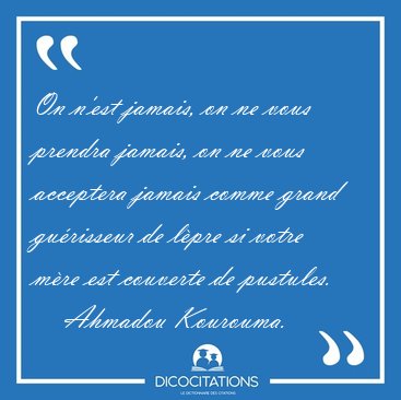 On n'est jamais, on ne vous prendra jamais, on ne vous acceptera [...] - Ahmadou Kourouma...