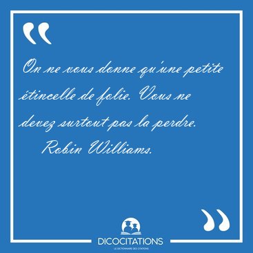 On Ne Vous Donne Qu Une Petite Etincelle De Folie Vous Ne Devez Robin Williams