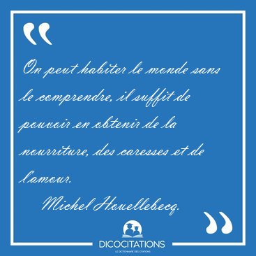 On peut habiter le monde sans le comprendre, il suffit de [...] - Michel Houellebecq...