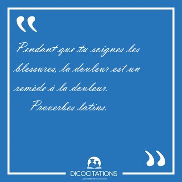 Pendant que tu soignes les blessures, la douleur est un remde  [...] - Proverbes latins...