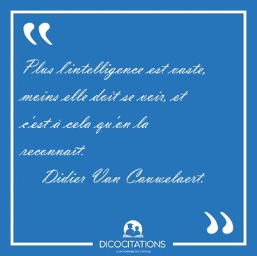 Plus l'intelligence est vaste, moins elle doit se voir, et c'est [...] - Didier Van Cauwelaert...