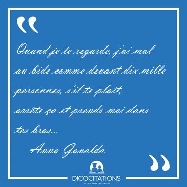Quand je te regarde, j'ai mal au bide comme devant dix mille [...] - Anna Gavalda...