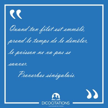 Quand ton filet est emml, prend le temps de le dmler, le [...] - Proverbes sngalais...