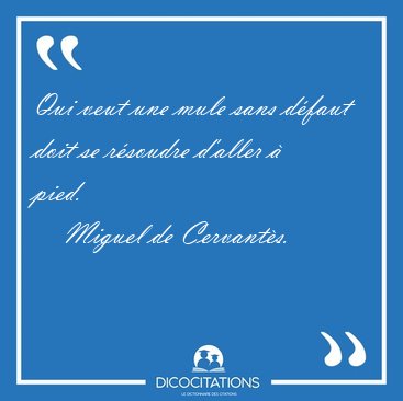 Qui veut une mule sans d�faut doit se r�soudre d'aller � [...] - Miguel de Cervant�s...
