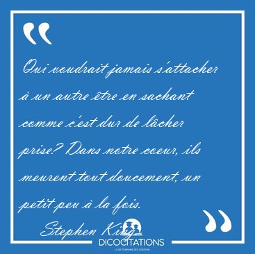 Qui voudrait jamais s'attacher  un autre tre en sachant comme [...] - Stephen King...