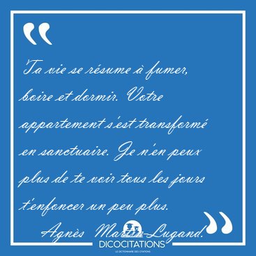 Ta vie se rsume  fumer, boire et dormir. Votre appartement [...] - Agns  Martin-Lugand...