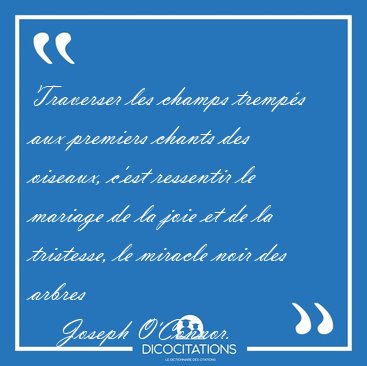 Traverser les champs tremp�s aux premiers chants des oiseaux, [...] - Joseph O'Connor...