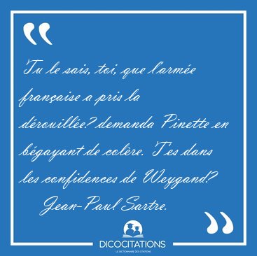 Tu le sais, toi, que l'arm�e fran�aise a pris la d�rouill�e? [...] - Jean-Paul Sartre...