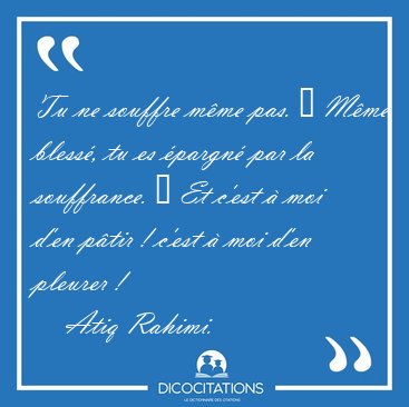 Tu ne souffre m�me pas. � M�me bless�, tu es �pargn� par la [...] - Atiq Rahimi...