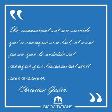 Un assassinat est un suicide qui a manqu son but, et c'est [...] - Christian Godin...