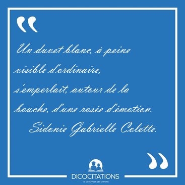 Un duvet blanc,  peine visible d'ordinaire, s'emperlait, autour [...] - Sidonie Gabrielle Colette...