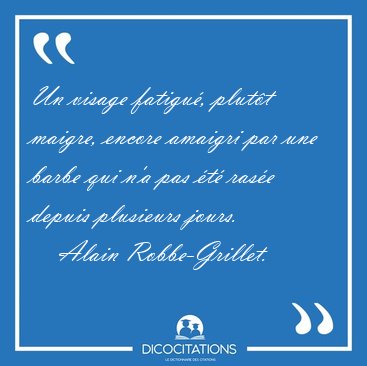 Un visage fatigu�, plut�t maigre, encore amaigri par une barbe [...] - Alain Robbe-Grillet...