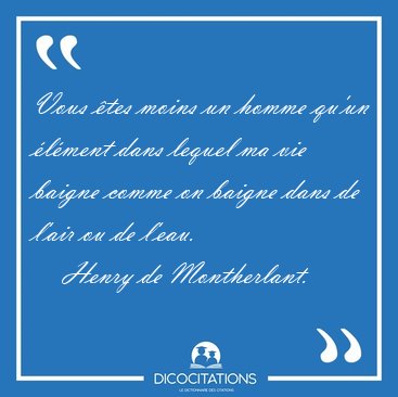 Vous �tes moins un homme qu'un �l�ment dans lequel ma vie baigne [...] - Henry de Montherlant...