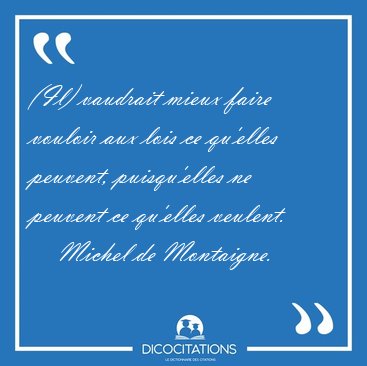 (Il) vaudrait mieux faire vouloir aux lois ce qu'elles peuvent, [...] - Michel de Montaigne...